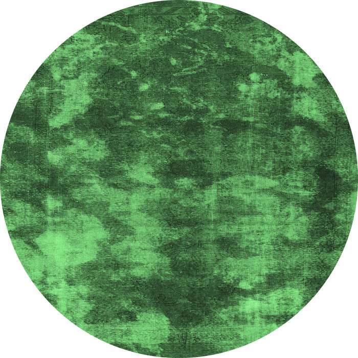Round Machine Washable Abstract Emerald Green Modern Area Rugs, wshabs830emgrn