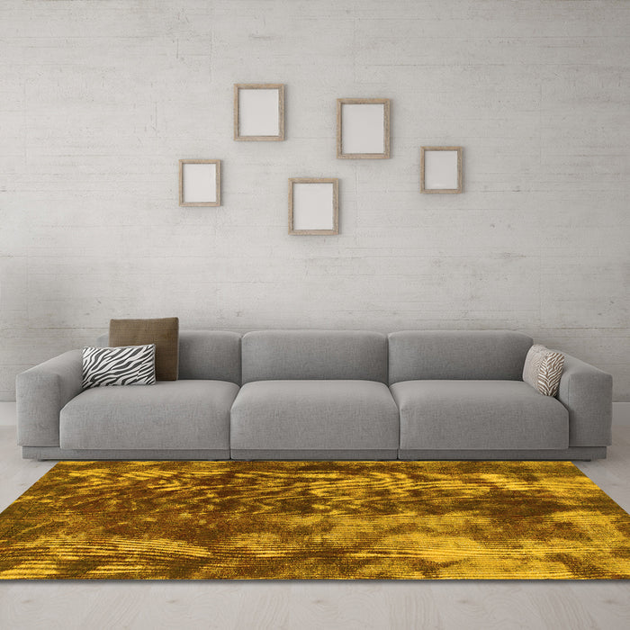 Machine Washable Abstract Yellow Modern Rug in a Living Room, wshabs830yw