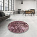 Round Machine Washable Abstract Velvet Maroon Purple Rug, wshabs830