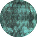 Round Machine Washable Abstract Turquoise Modern Area Rugs, wshabs830turq