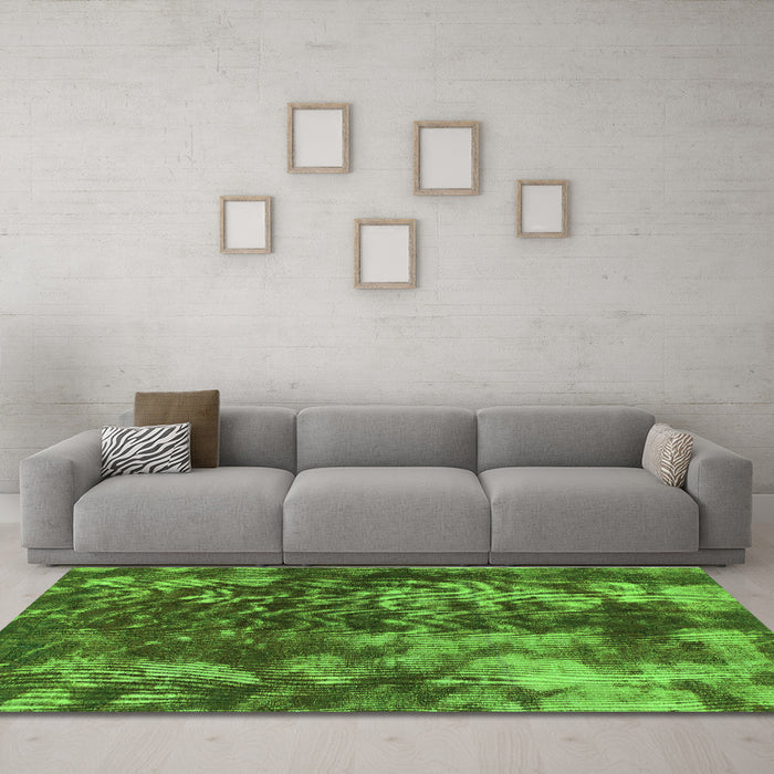 Machine Washable Abstract Green Modern Area Rugs in a Living Room,, wshabs830grn
