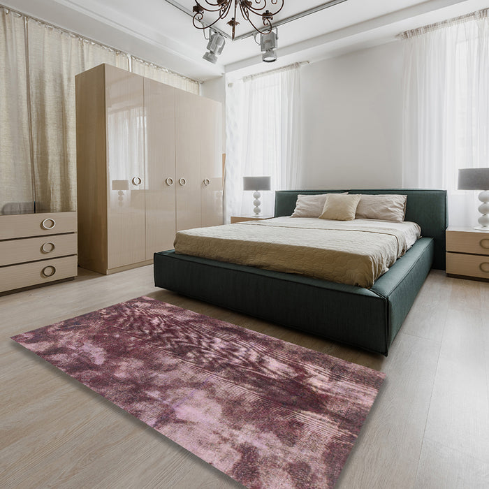 Machine Washable Abstract Velvet Maroon Purple Rug in a Bedroom, wshabs830