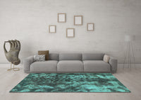 Machine Washable Abstract Turquoise Modern Rug, wshabs830turq