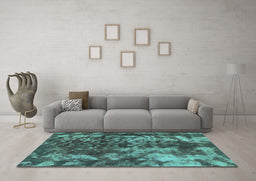Machine Washable Abstract Turquoise Modern Area Rugs in a Living Room,, wshabs830turq