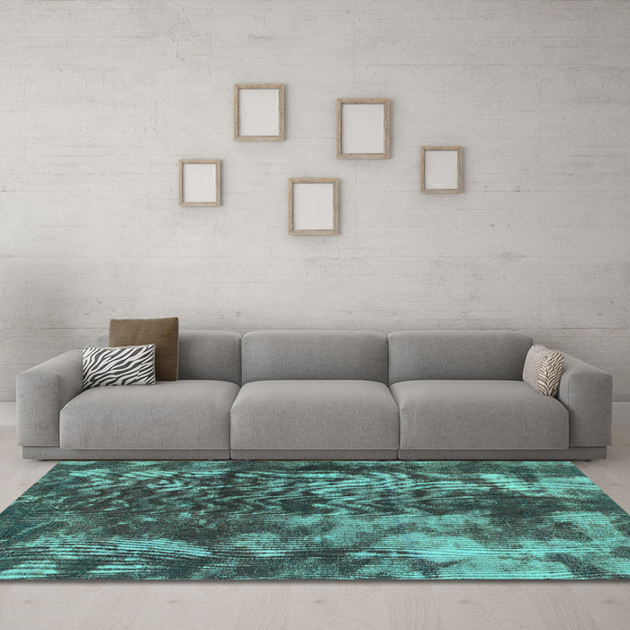 Machine Washable Abstract Turquoise Modern Area Rugs in a Living Room,, wshabs830turq