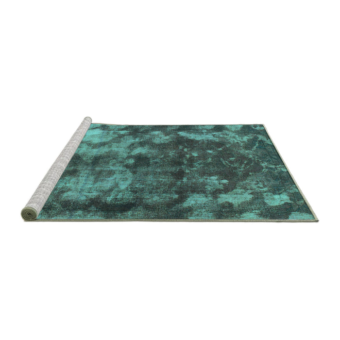 Sideview of Machine Washable Abstract Turquoise Modern Area Rugs, wshabs830turq
