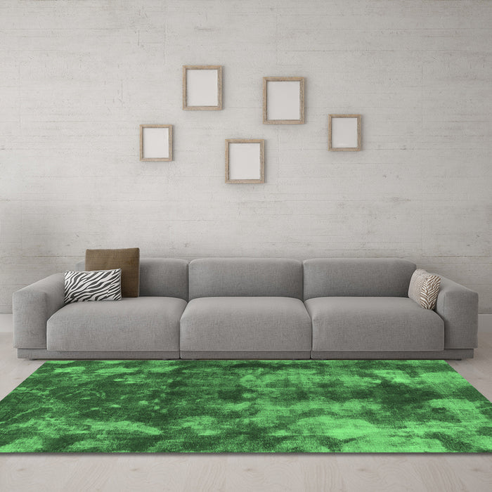 Machine Washable Abstract Emerald Green Modern Area Rugs in a Living Room,, wshabs830emgrn