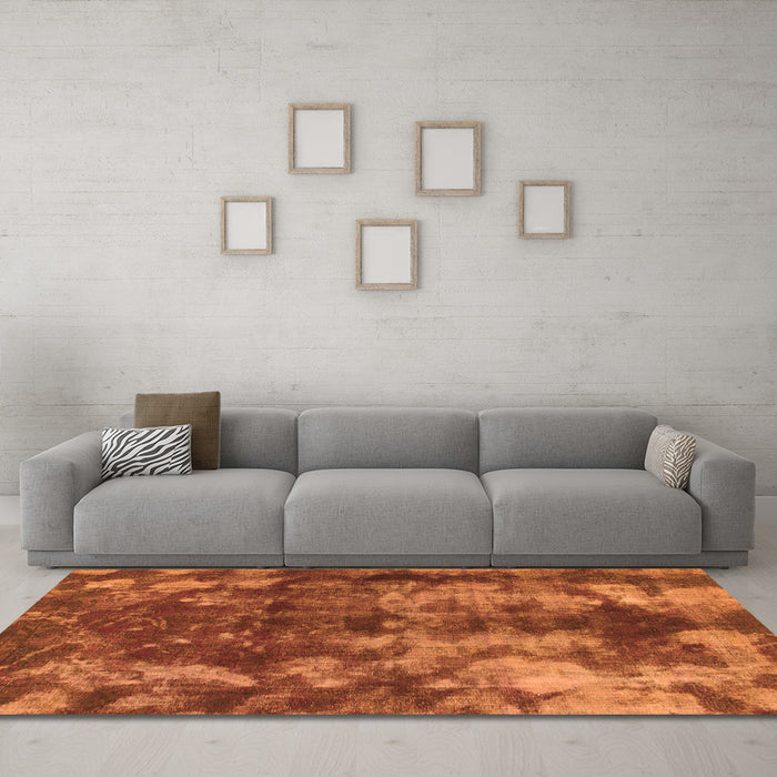 Machine Washable Abstract Orange Modern Area Rugs in a Living Room, wshabs830org