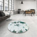 Round Abstract Dark Sea Green Modern Rug in a Office, abs831