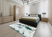 Abstract Dark Sea Green Modern Rug in a Bedroom, abs831