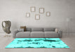 Machine Washable Abstract Turquoise Modern Area Rugs in a Living Room,, wshabs831turq