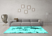 Machine Washable Abstract Turquoise Modern Rug, wshabs831turq