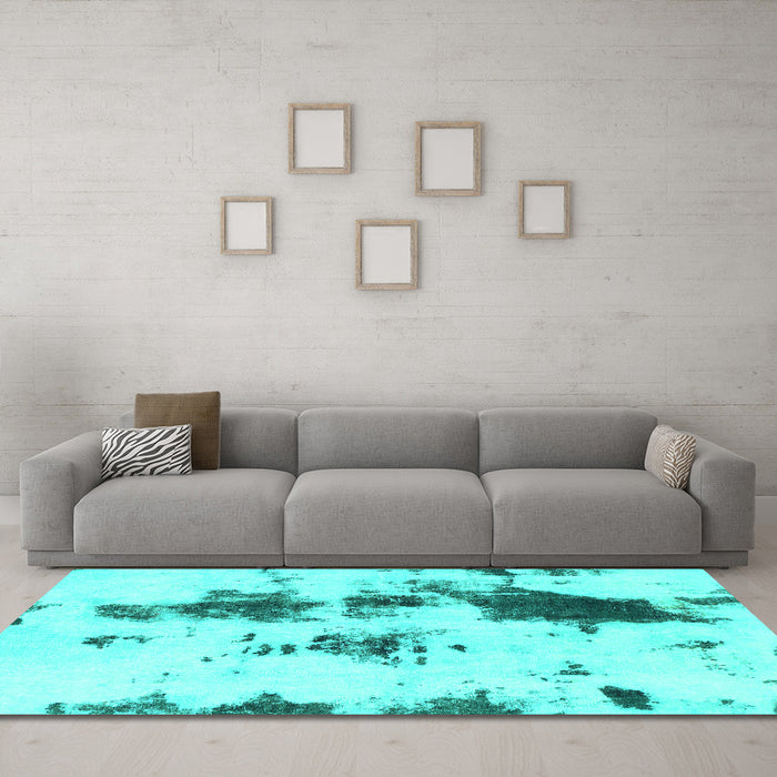 Machine Washable Abstract Turquoise Modern Area Rugs in a Living Room,, wshabs831turq