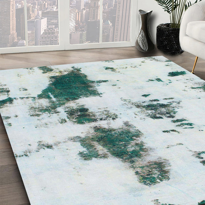 Abstract Dark Sea Green Modern Rug in Family Room, abs831