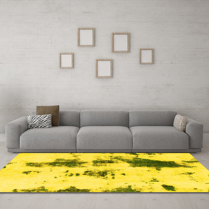 Machine Washable Abstract Yellow Modern Rug in a Living Room, wshabs831yw