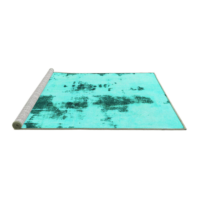 Sideview of Machine Washable Abstract Turquoise Modern Area Rugs, wshabs831turq