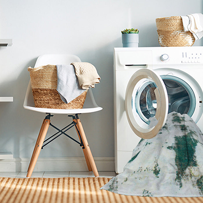 Machine Washable Abstract Dark Sea Green Rug in a Washing Machine, wshabs831