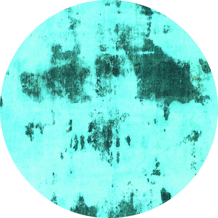 Round Abstract Turquoise Modern Rug, abs831turq