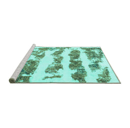 Sideview of Machine Washable Abstract Turquoise Modern Area Rugs, wshabs832turq