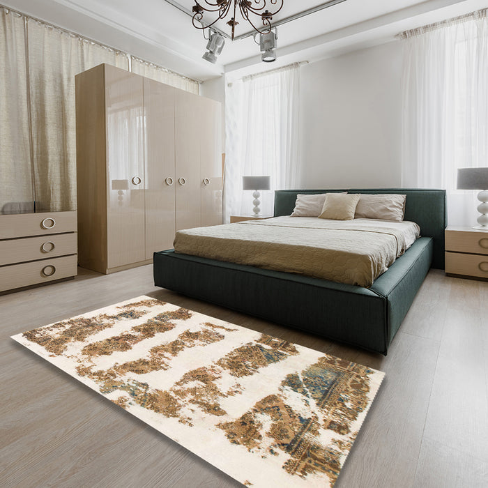 Abstract Gold Modern Rug in a Bedroom, abs832