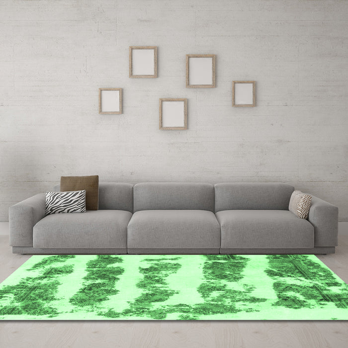 Machine Washable Abstract Emerald Green Modern Area Rugs in a Living Room,, wshabs832emgrn