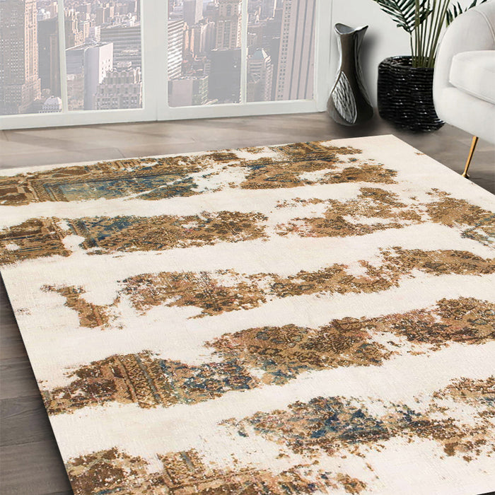 Machine Washable Abstract Gold Rug in a Family Room, wshabs832