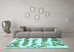 Machine Washable Abstract Turquoise Modern Area Rugs in a Living Room,, wshabs832turq