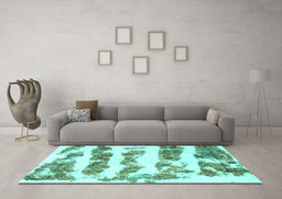 Machine Washable Abstract Turquoise Modern Area Rugs in a Living Room,, wshabs832turq