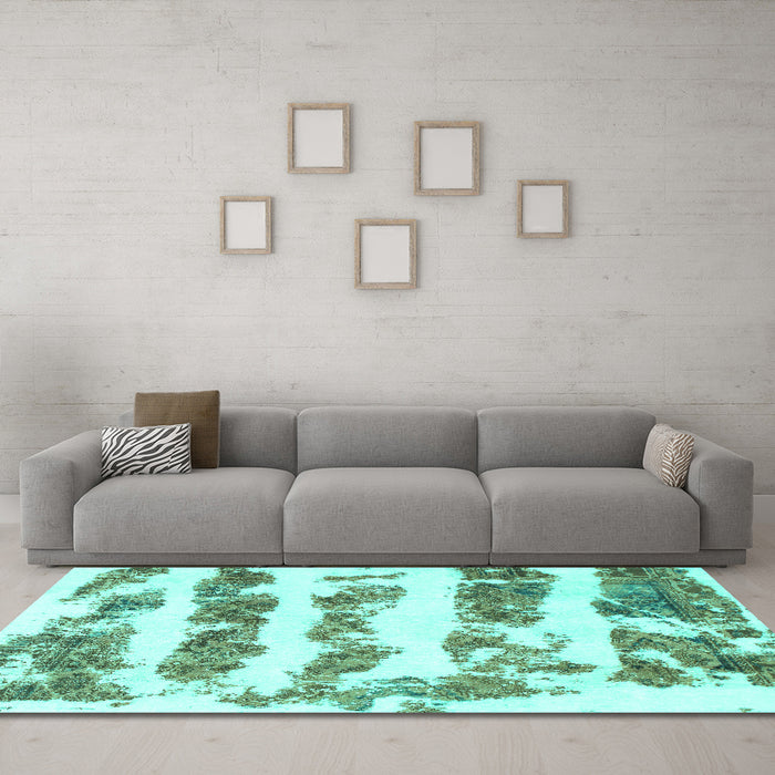 Machine Washable Abstract Turquoise Modern Area Rugs in a Living Room,, wshabs832turq