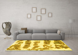 Machine Washable Abstract Yellow Modern Rug in a Living Room, wshabs832yw