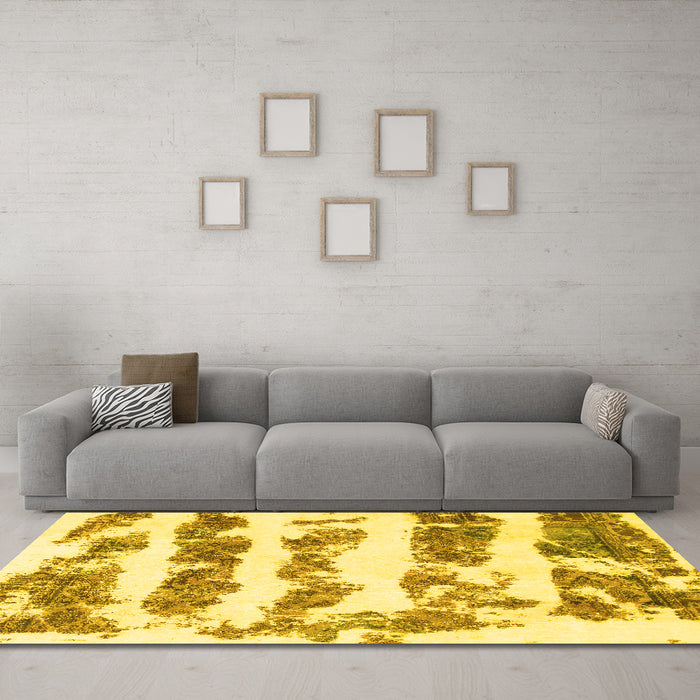 Machine Washable Abstract Yellow Modern Rug in a Living Room, wshabs832yw