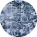 Round Machine Washable Abstract Sky Blue Rug, wshabs833