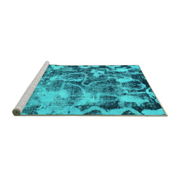 Sideview of Machine Washable Persian Turquoise Bohemian Area Rugs, wshabs833turq