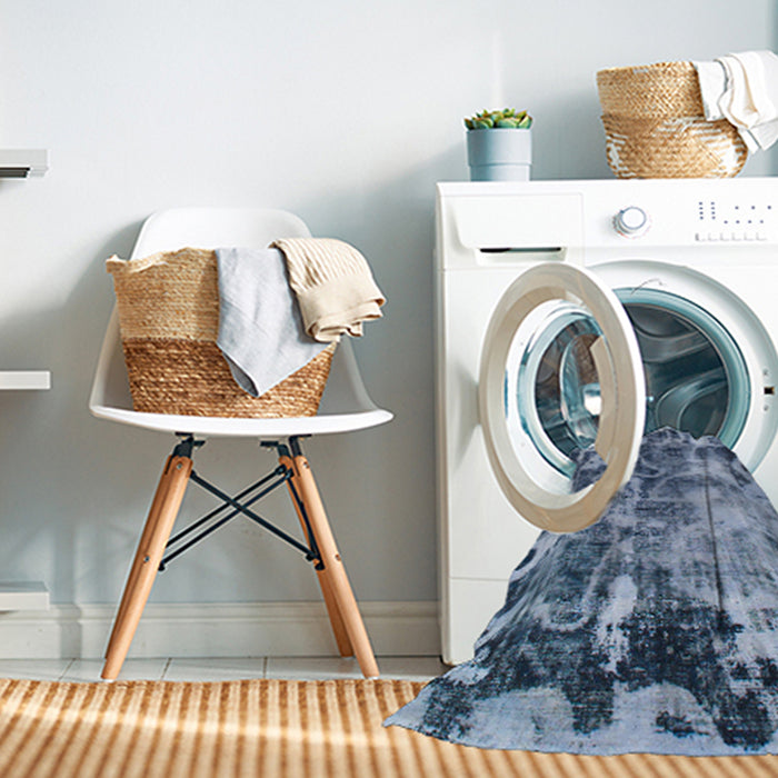 Machine Washable Abstract Sky Blue Rug in a Washing Machine, wshabs833