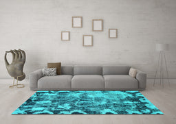 Machine Washable Persian Turquoise Bohemian Area Rugs in a Living Room,, wshabs833turq