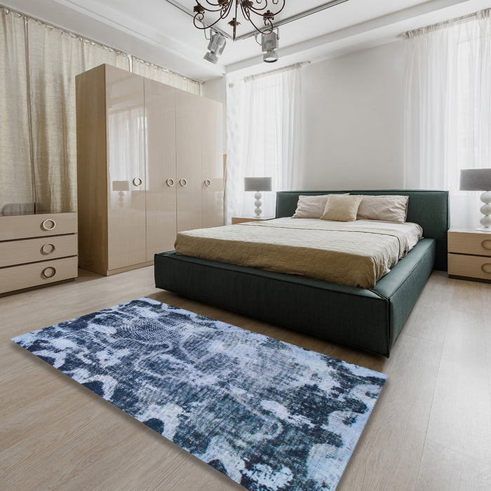 Abstract Sky Blue Persian Rug in a Bedroom, abs833