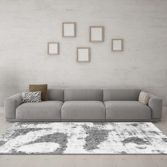 Machine Washable Abstract Gray Modern Rug in a Living Room,, wshabs834gry