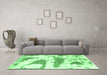 Machine Washable Abstract Emerald Green Modern Area Rugs in a Living Room,, wshabs834emgrn