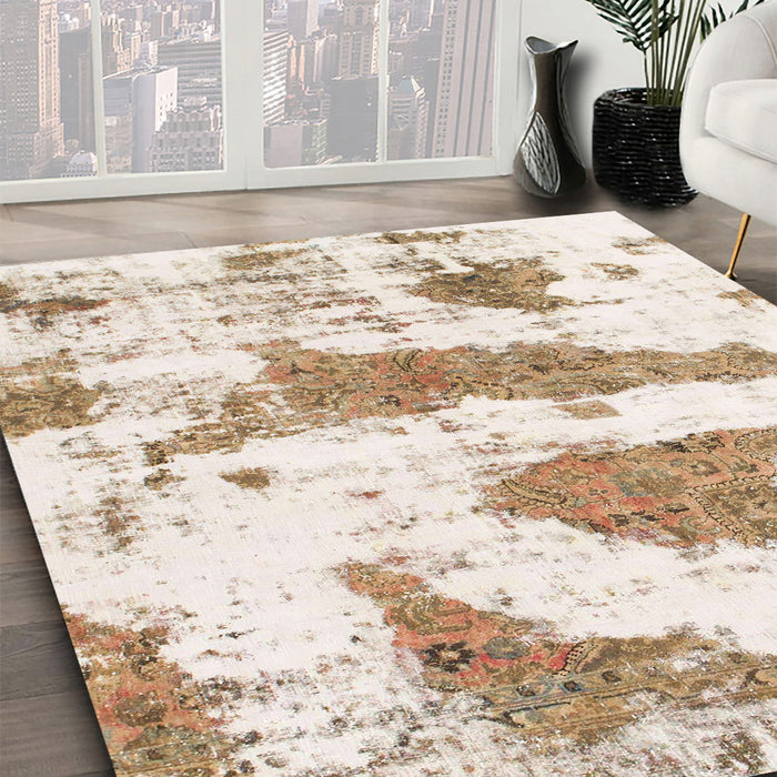 Machine Washable Abstract Champagne Beige Rug in a Family Room, wshabs834