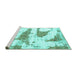 Sideview of Machine Washable Abstract Turquoise Modern Area Rugs, wshabs834turq