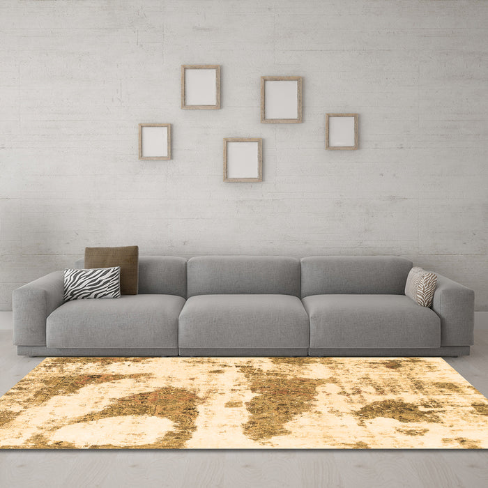 Machine Washable Abstract Brown Modern Rug in a Living Room,, wshabs834brn