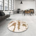 Round Abstract Champagne Beige Modern Rug in a Office, abs834