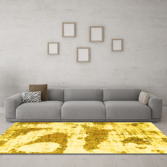 Machine Washable Abstract Yellow Modern Rug in a Living Room, wshabs834yw