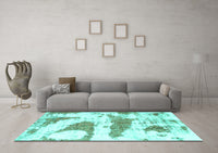 Machine Washable Abstract Turquoise Modern Rug, wshabs834turq