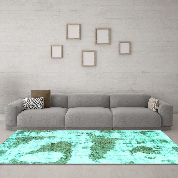 Machine Washable Abstract Turquoise Modern Area Rugs in a Living Room,, wshabs834turq
