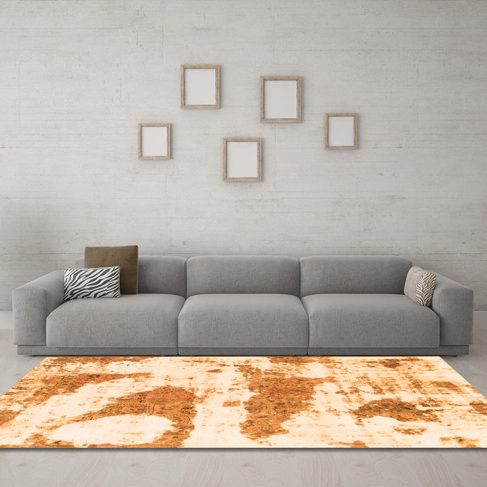 Machine Washable Abstract Orange Modern Area Rugs in a Living Room, wshabs834org