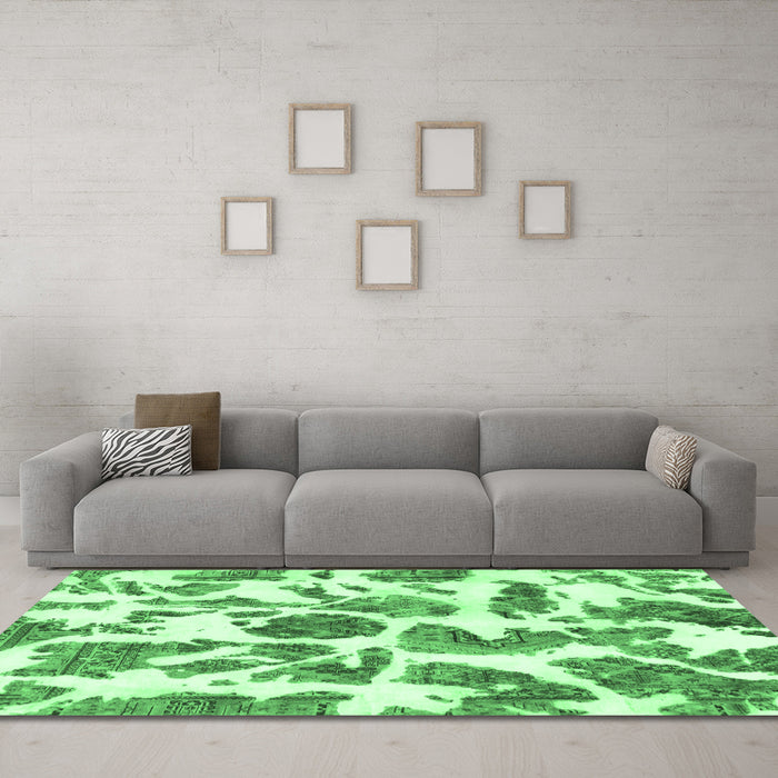 Machine Washable Abstract Emerald Green Modern Area Rugs in a Living Room,, wshabs835emgrn