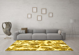 Machine Washable Abstract Yellow Modern Rug in a Living Room, wshabs835yw