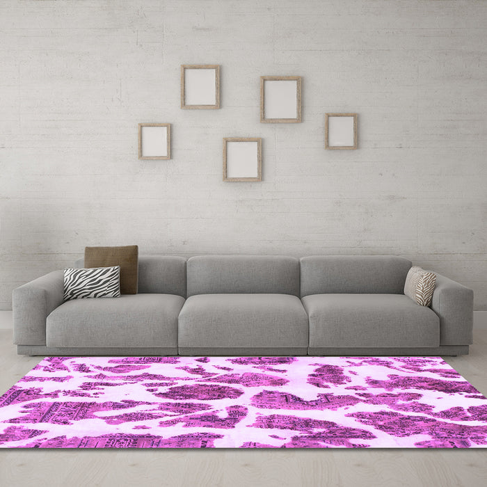 Machine Washable Abstract Purple Modern Area Rugs in a Living Room, wshabs835pur