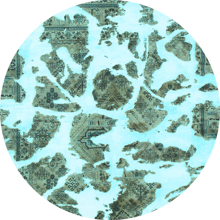 Round Machine Washable Abstract Light Blue Modern Rug, wshabs835lblu